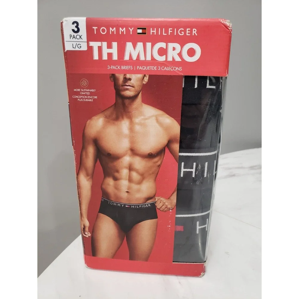 MENS SIZE LARGE Tommy Hilfiger Men's TH Micro Brief 3-Pack Black